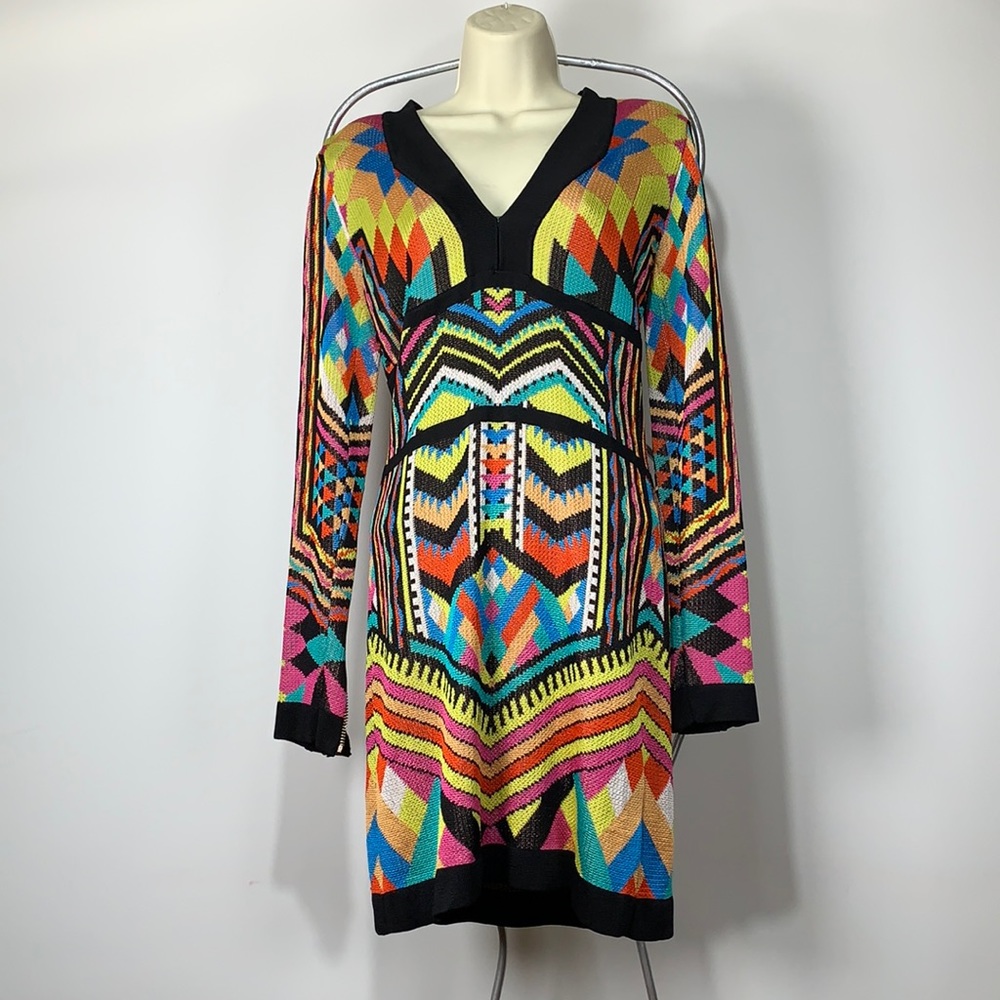 BALMAIN long sleeve geometric knit dress